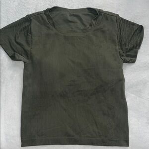 Dark Olive Ribbed Short Sleeve Top